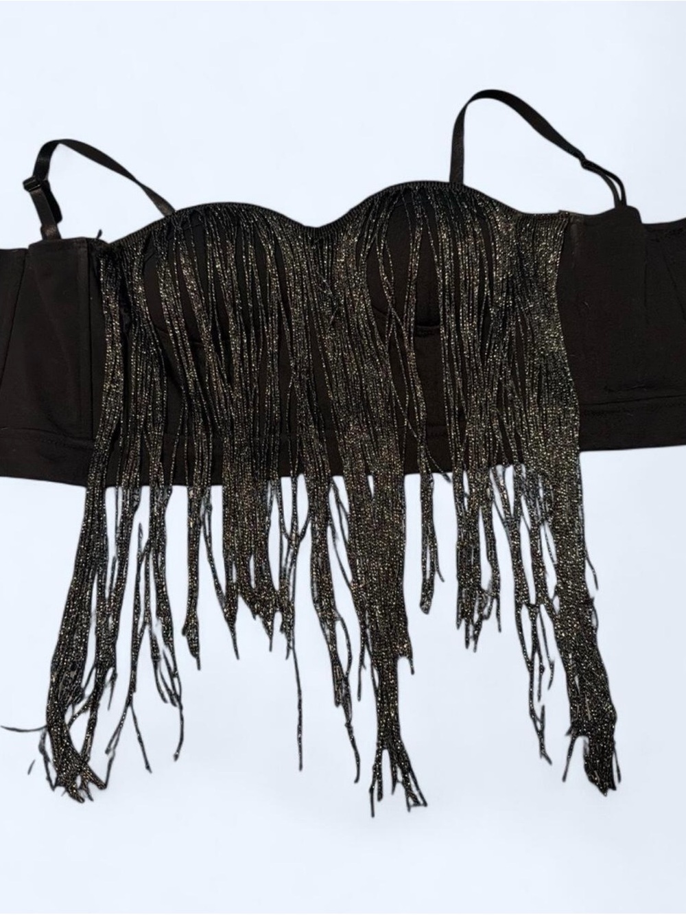 Black Metallic Fringe Bustier Crop Top
